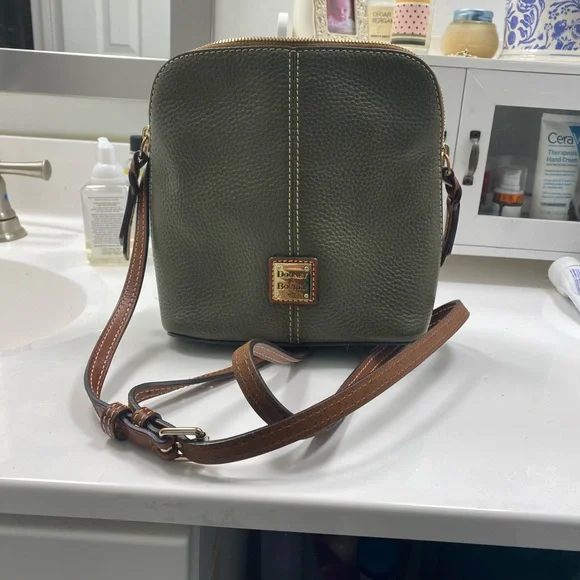 Dooney & Bourke Olive Green Crossbody Bag with Brown Strap - Picture 3 of 7